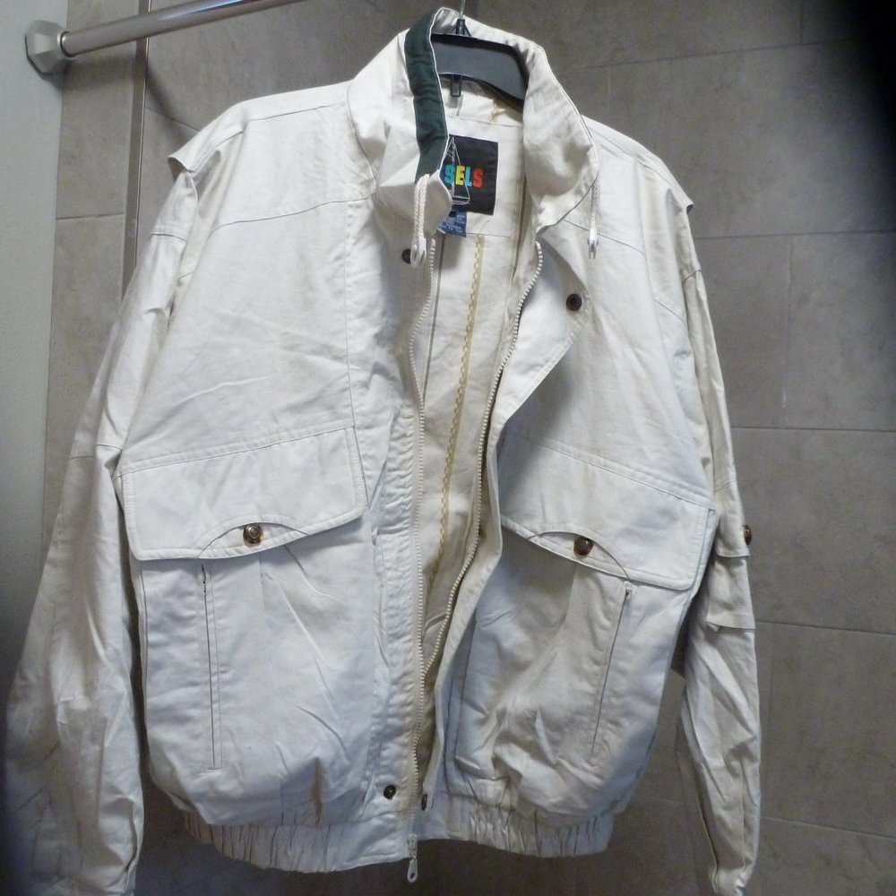 Vessels Men's Bomber100% Cotton Lightweight Multi Pockets Zip Front Jacket sz L